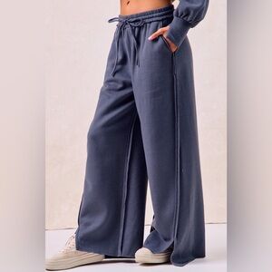 BiBi “ Boho Love Club Pants “ Lounge Pants With Split Hem | Vintage Blue